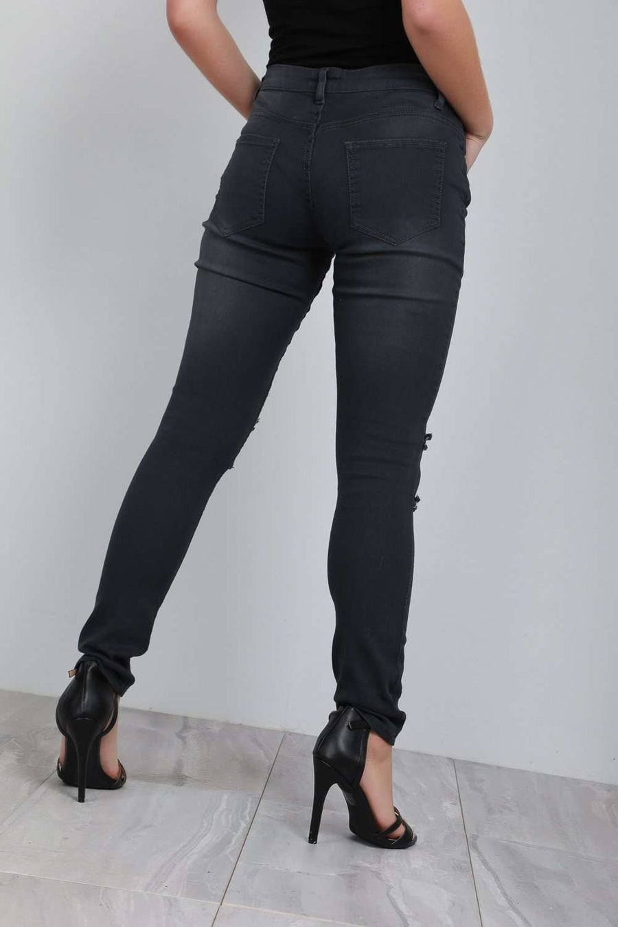 Viana Charcoal Ripped Knee Denim Skinny Jeans - bejealous-com