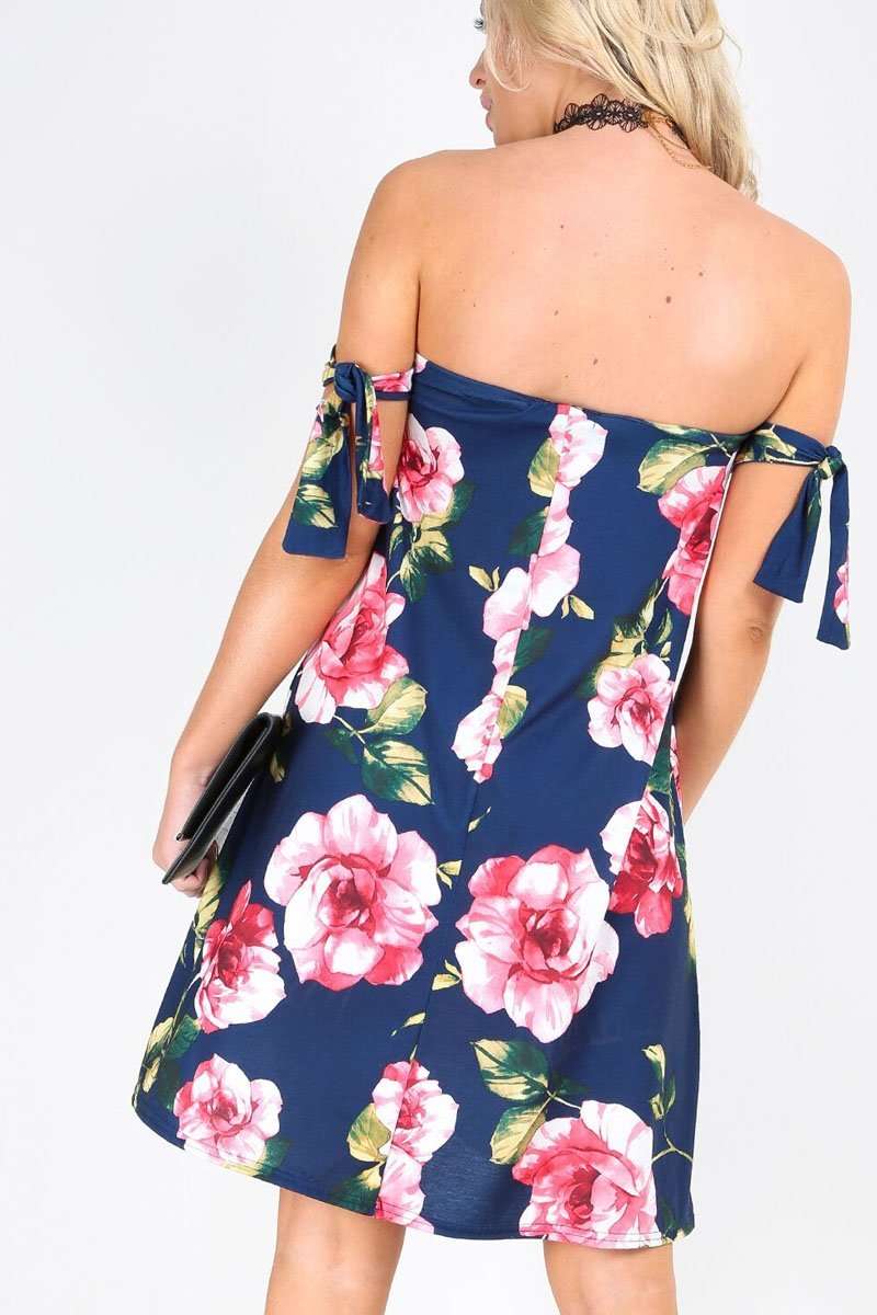 Violet Bardot Floral Tie Sleeve Swing Dress - bejealous-com