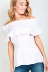 White Bardot Frilly Sheering Waist Peplum Top - bejealous-com