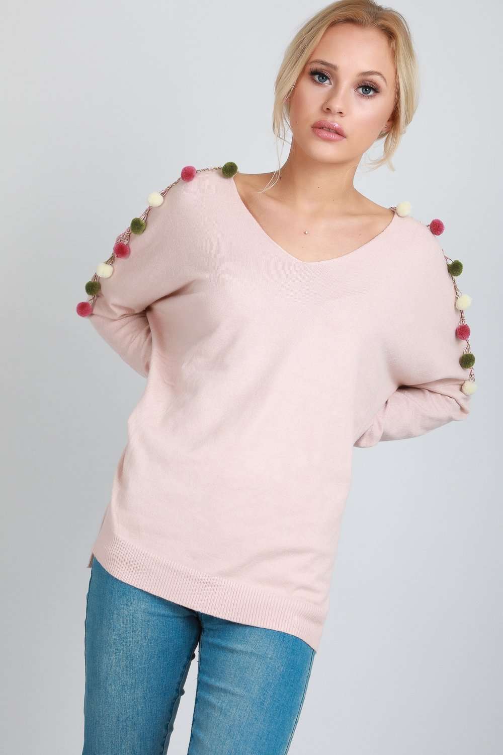 Whitney Pompom Sleeve Oversized Knitted Jumper - bejealous-com