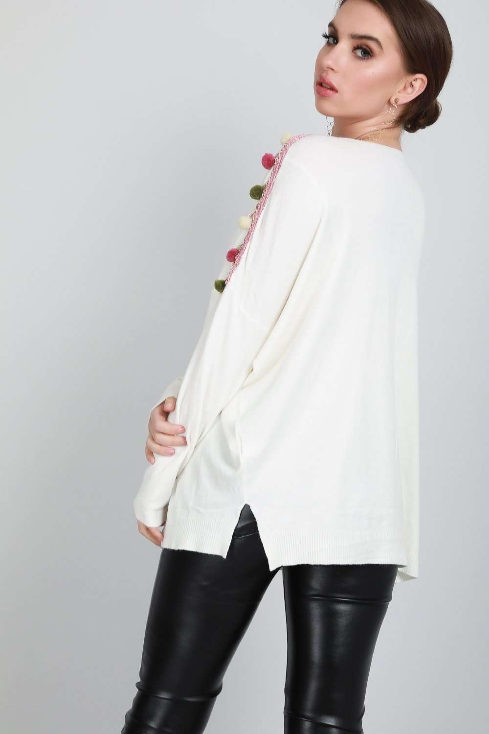Whitney Pompom Sleeve Oversized Knitted Jumper - bejealous-com