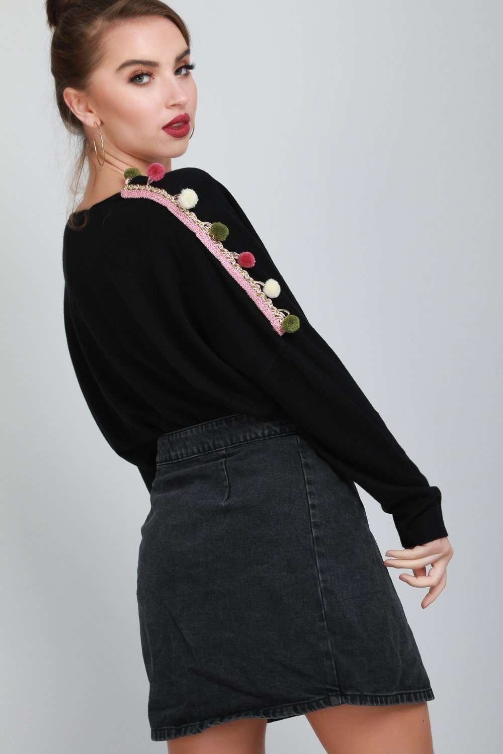 Whitney Pompom Sleeve Oversized Knitted Jumper - bejealous-com