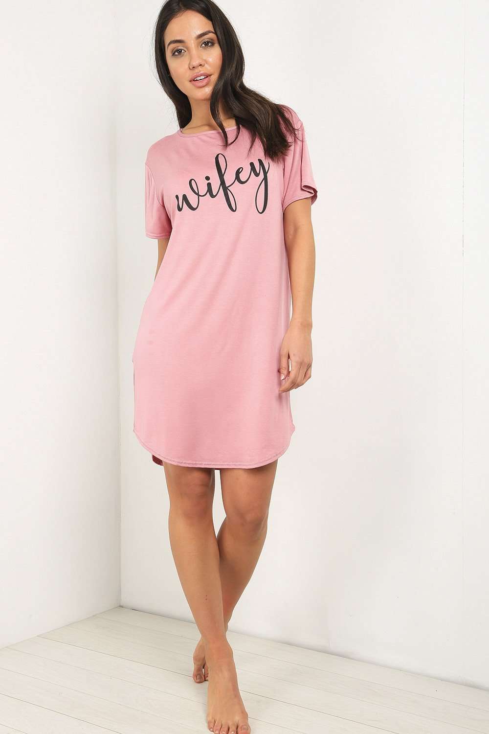 Wifey Slogan Print Oversized Pyjama Dress - bejealous-com