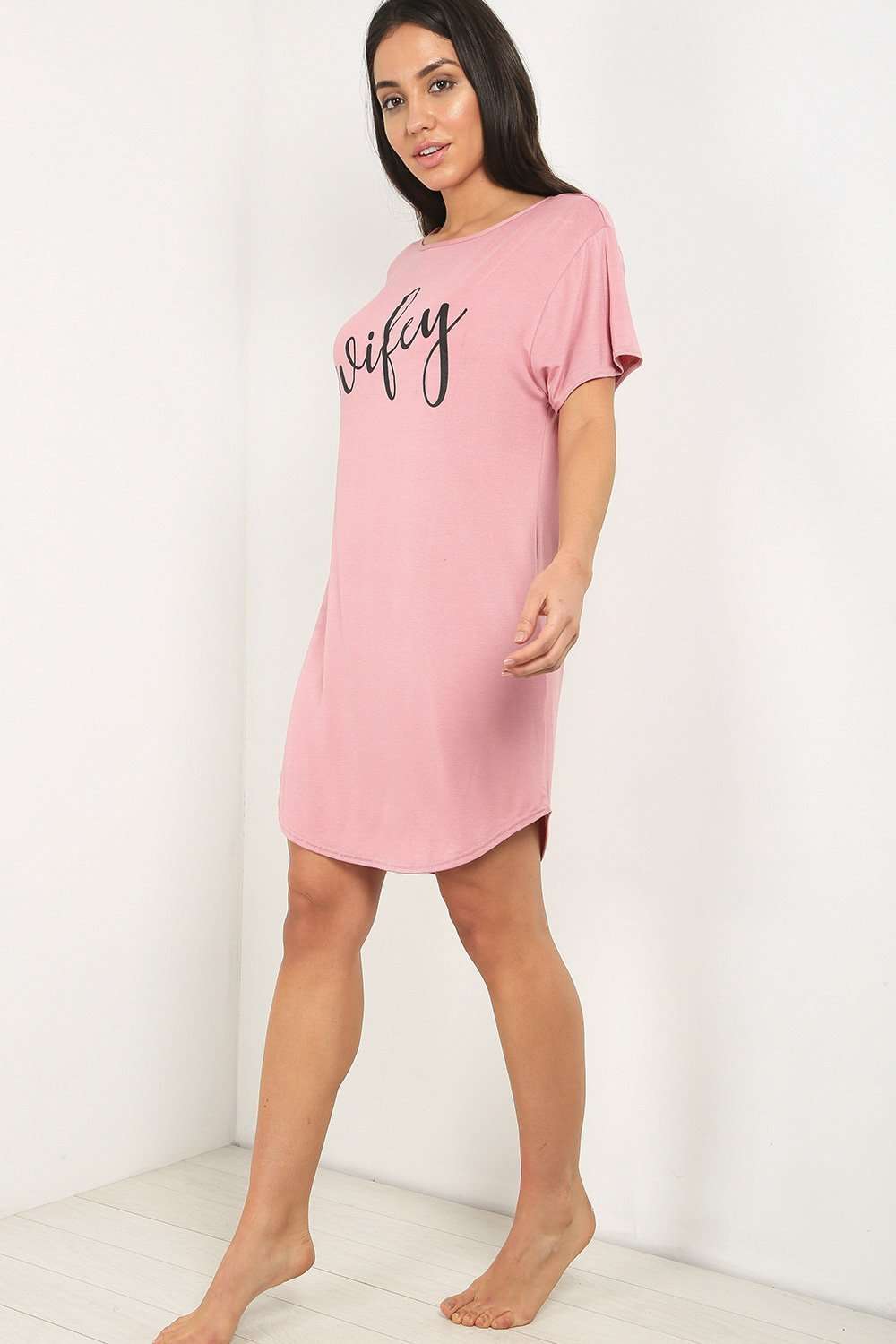 Wifey Slogan Print Oversized Pyjama Dress - bejealous-com
