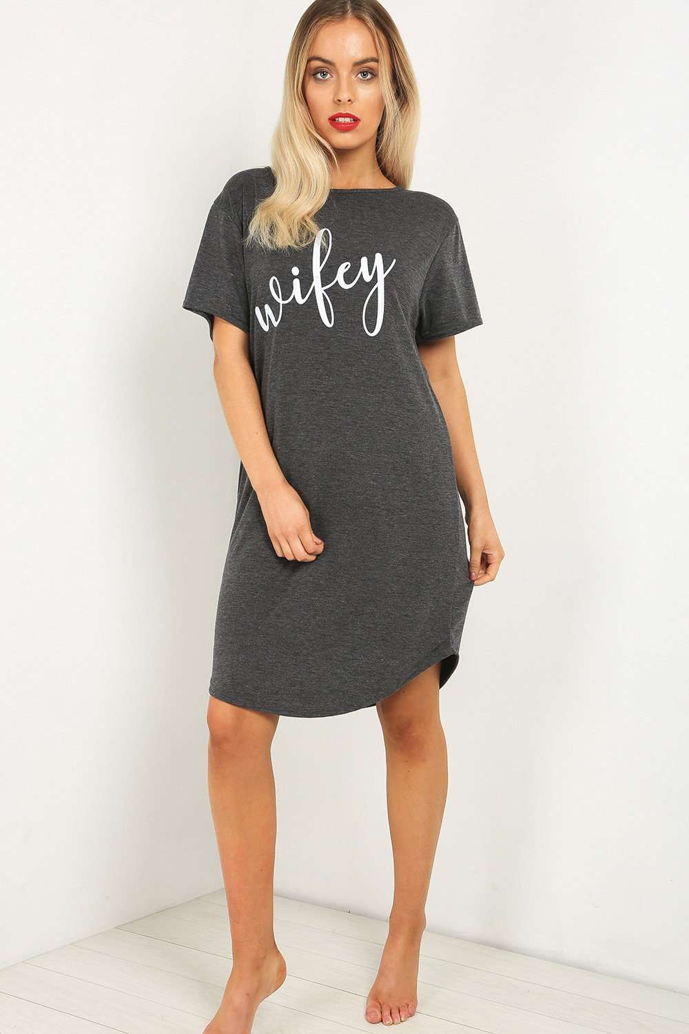 Wifey Slogan Print Oversized Pyjama Dress - bejealous-com