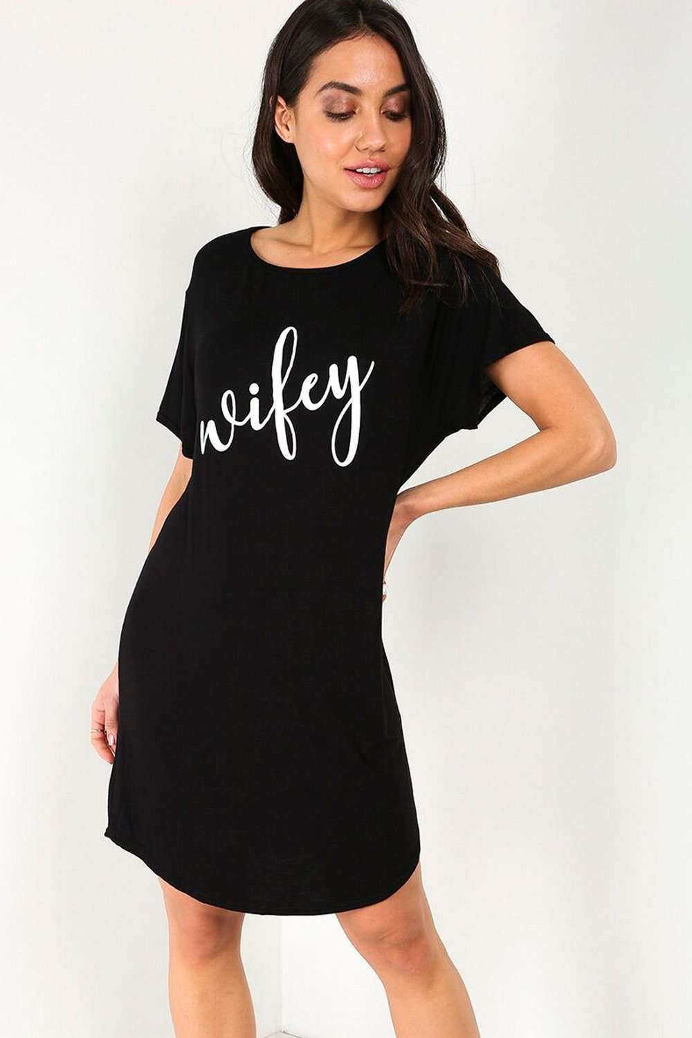 Wifey Slogan Print Oversized Pyjama Dress - bejealous-com