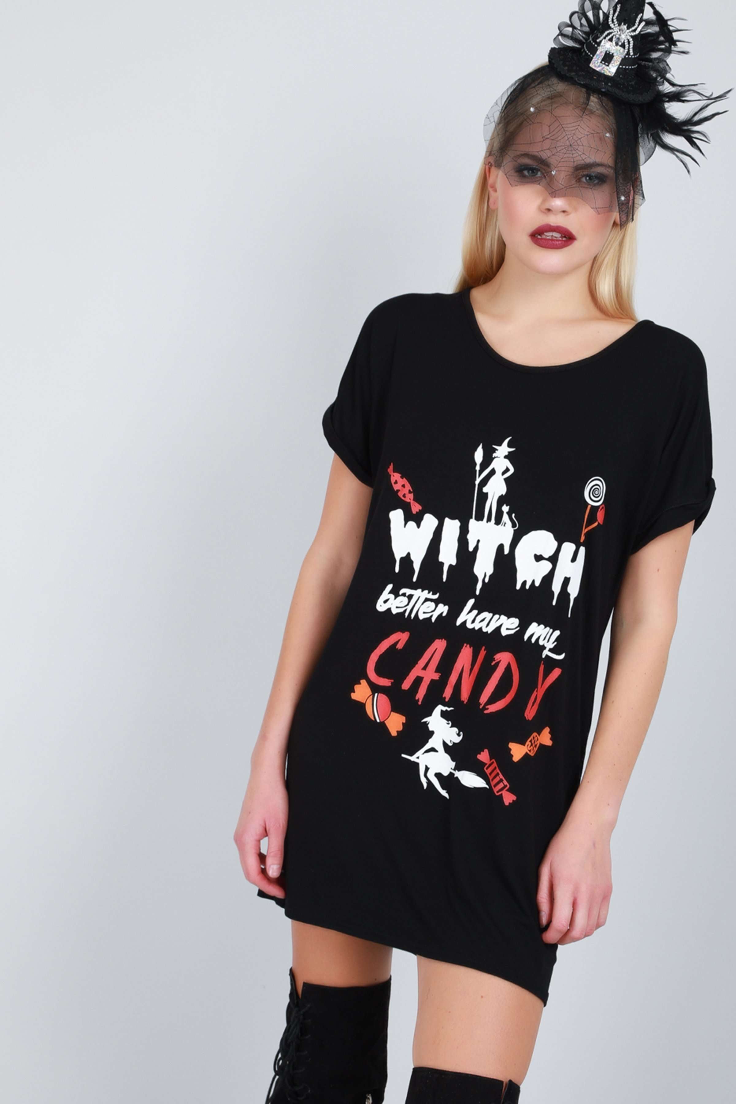 Witch Slogan Print Baggy Tshirt Dress - bejealous-com