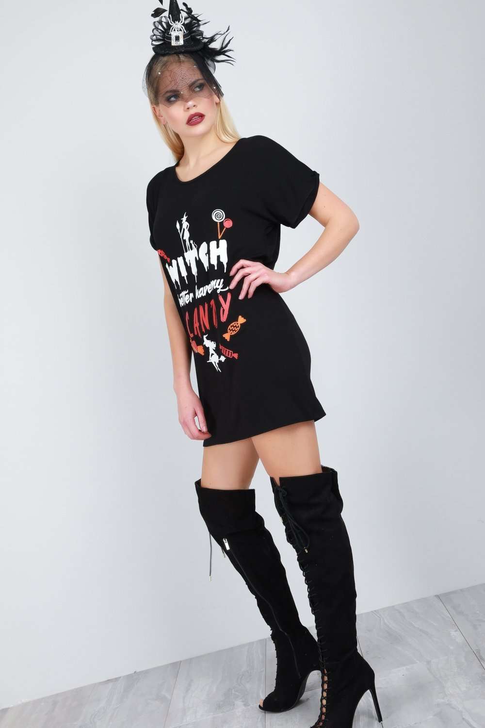 Witch Slogan Print Baggy Tshirt Dress - bejealous-com