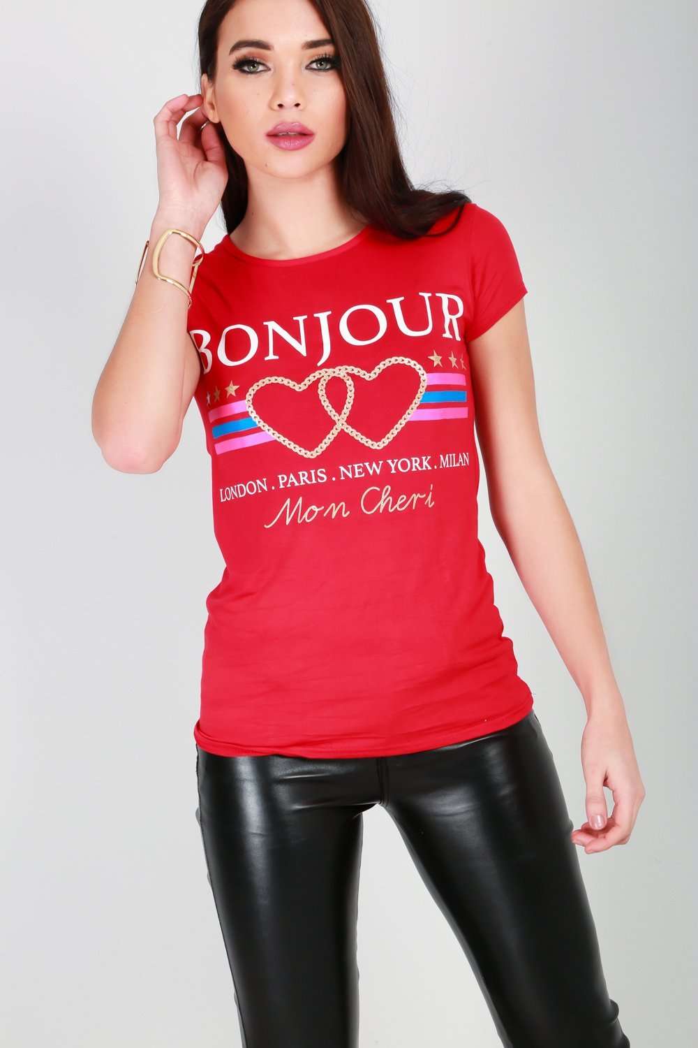 Yazmine Bonjour Graphic Print Slogan TShirt - bejealous-com