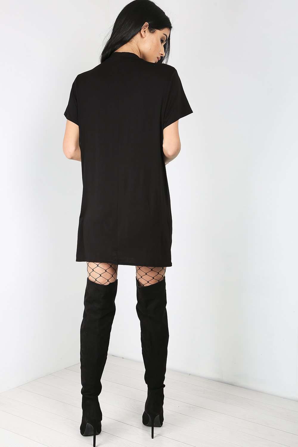 Zannia Graphic Print Choker Neck Tshirt Dress - bejealous-com