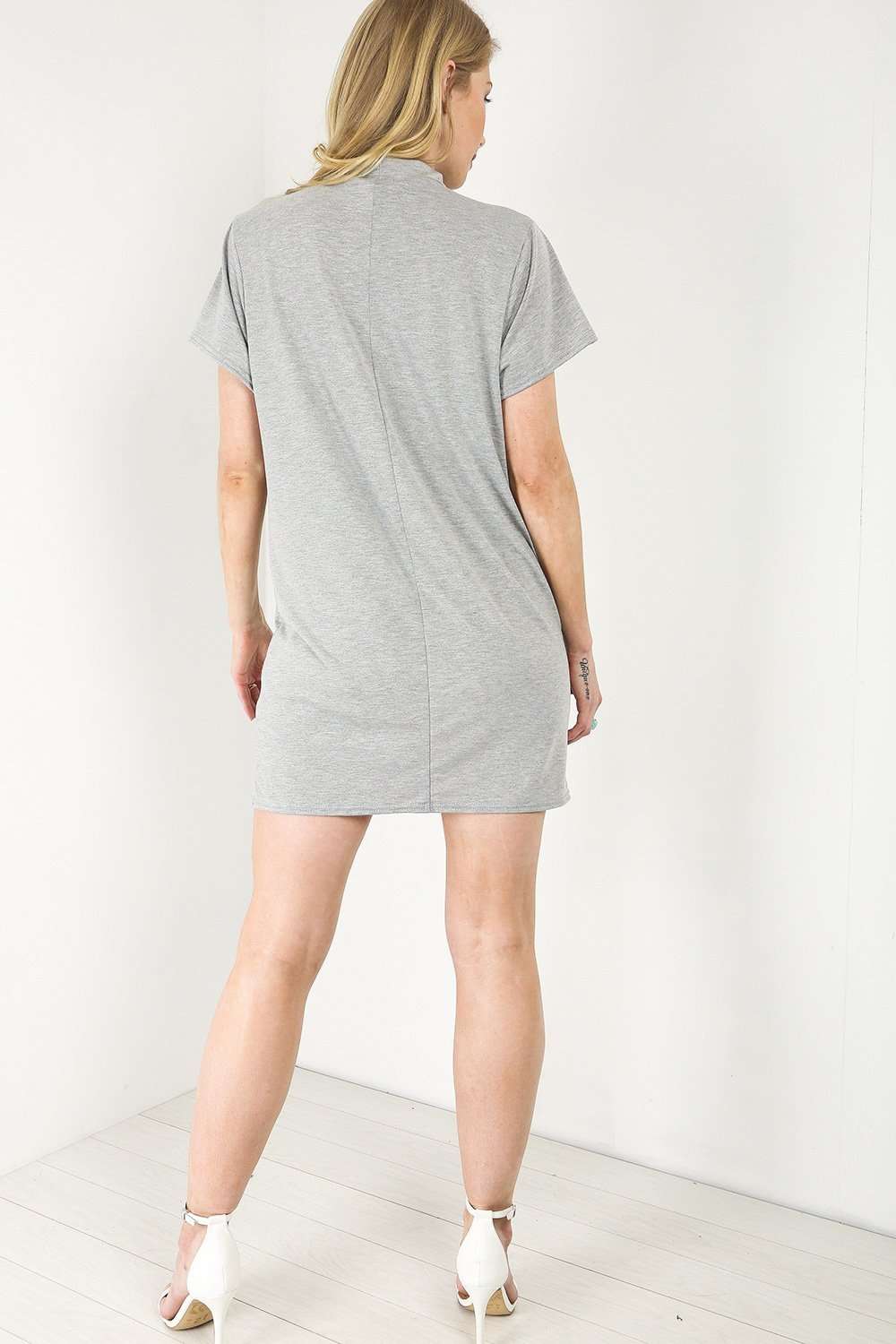 Zannia Graphic Print Choker Neck Tshirt Dress - bejealous-com