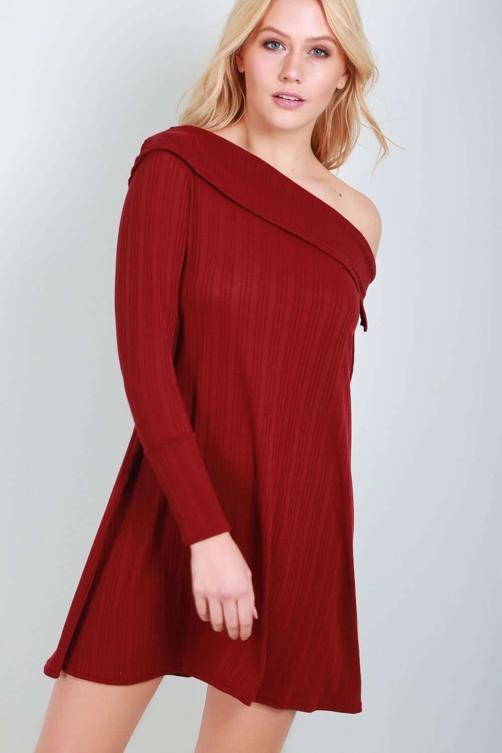 Zara One Shoulder Ribbed Swing Dress - bejealous-com