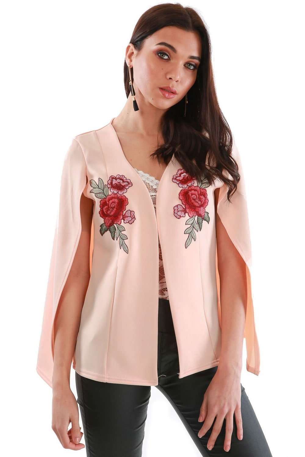 Zoe Floral Embroidered Cape Blazer - bejealous-com