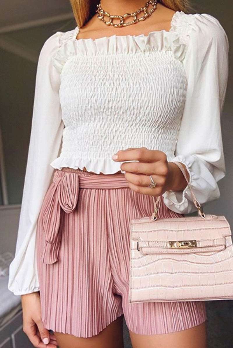 Pastel Pink High Waisted Belted Pleated Shorts - bejealous-com