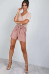 Pastel Pink High Waisted Belted Pleated Shorts - bejealous-com