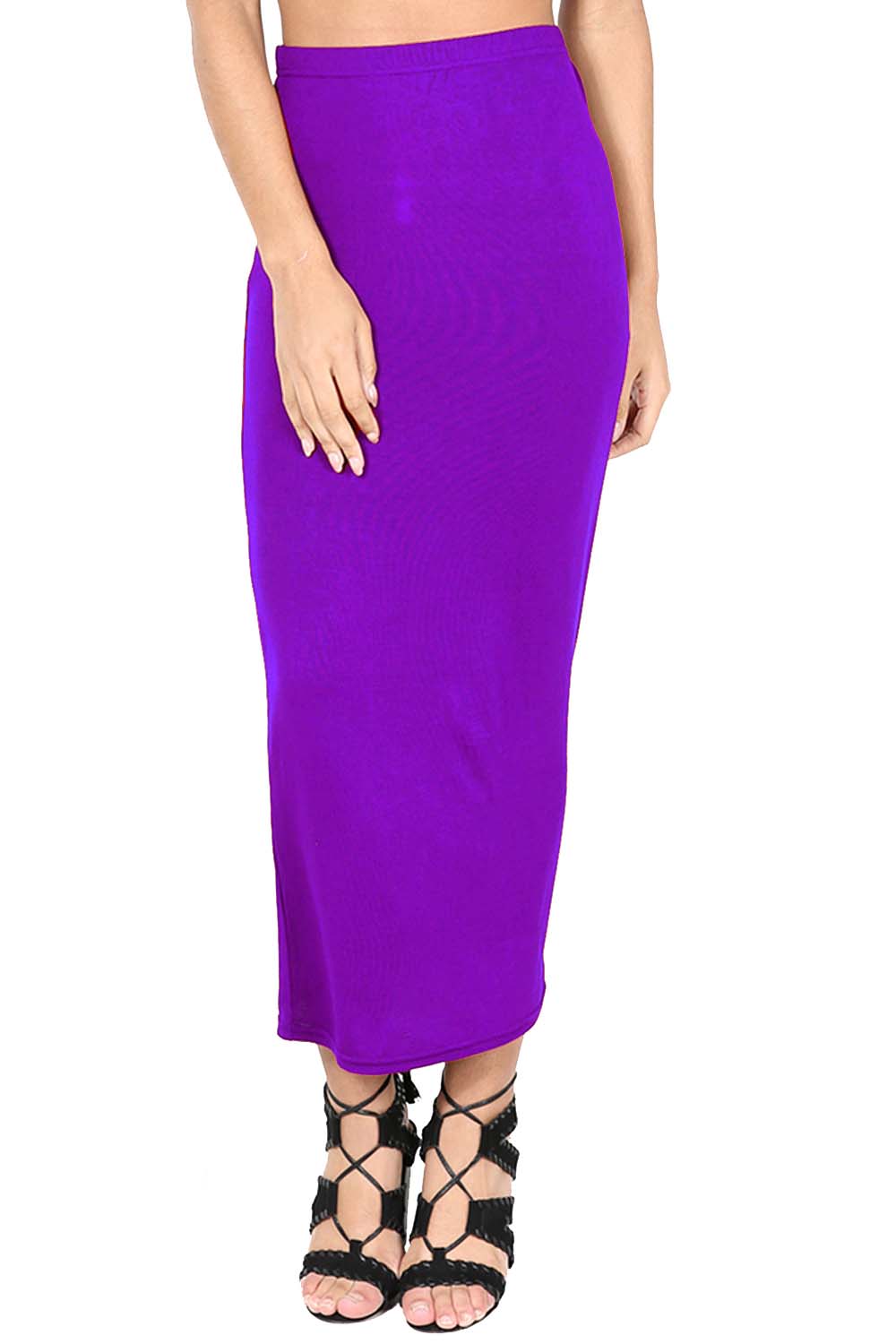 High Waist Burgundy Basic Jersey Maxi Pencil Skirt
