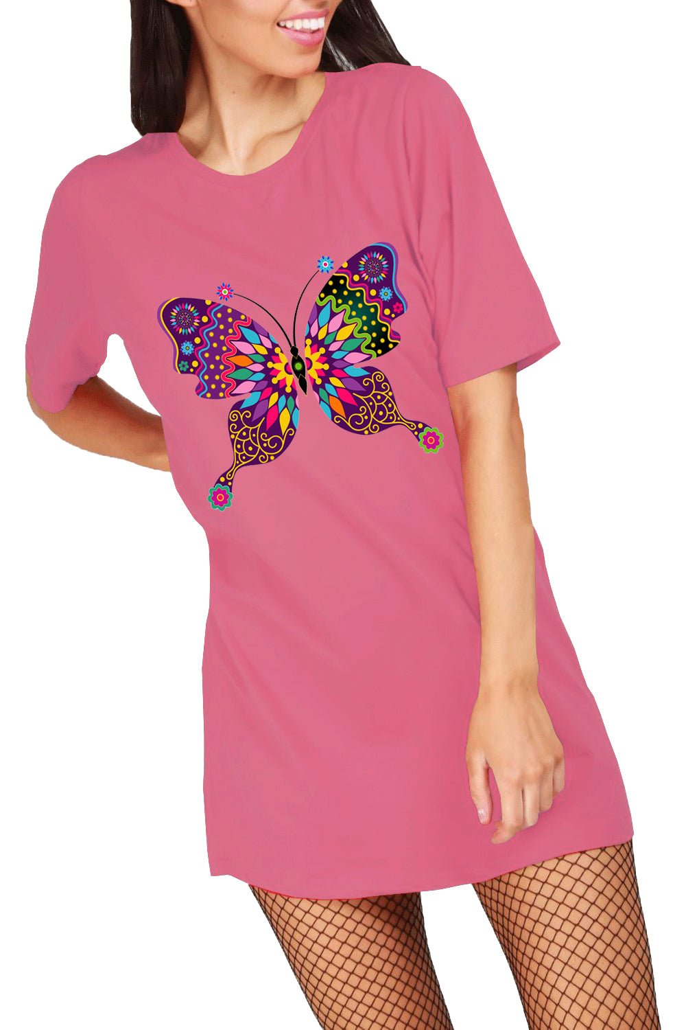 Jayde Doodle Butterfly Print T Shirt Dress
