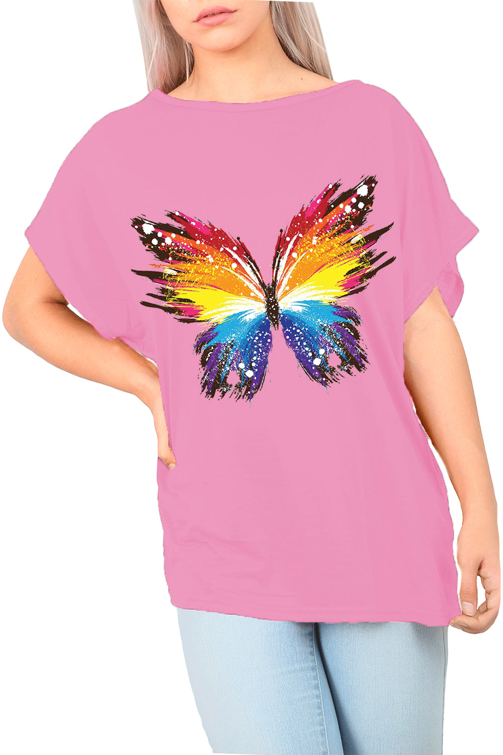 Aliya Butterfly Printed One Shoulder Batwing Top