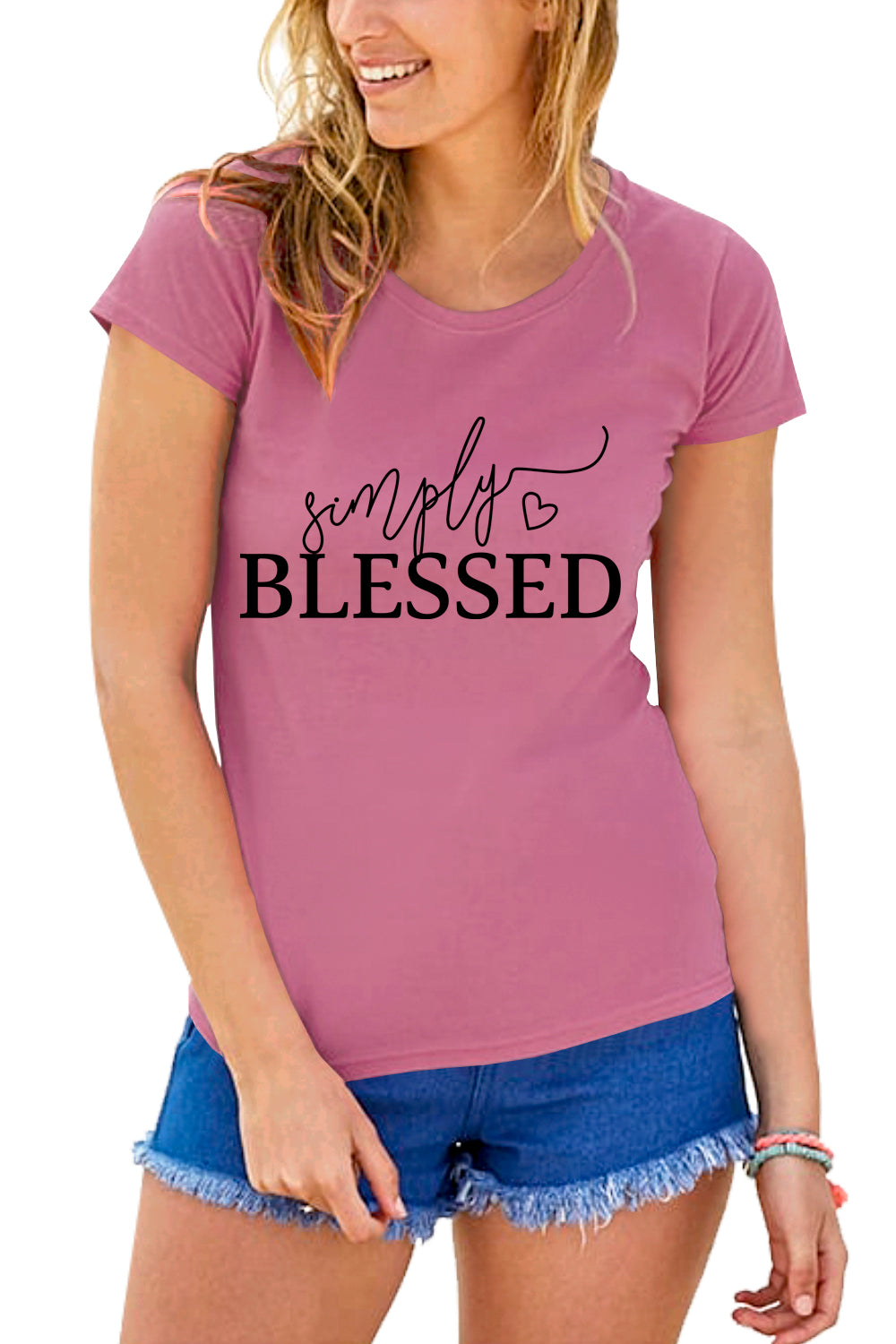 Kiara Simply Blessed Printed Basic T Shirt
