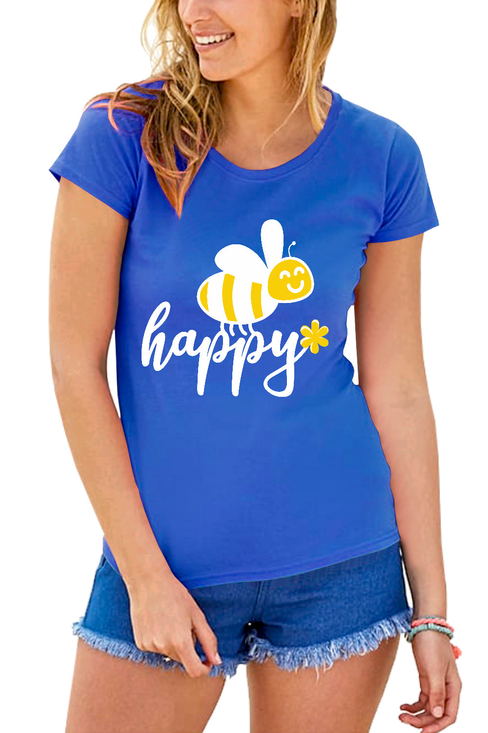 Ada Be Happy Print Basic Slim T Shirt