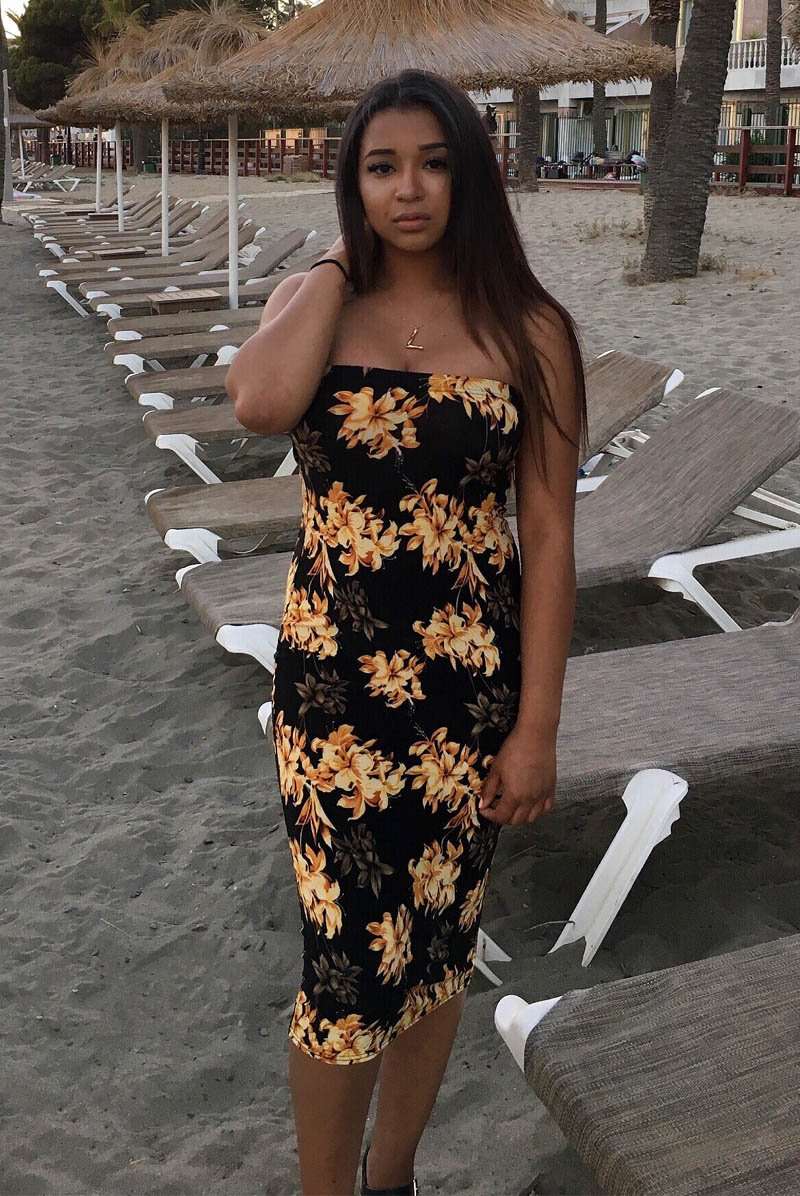 Tropical Print Bandeau Yellow Floral Midi Tube Dress - bejealous-com
