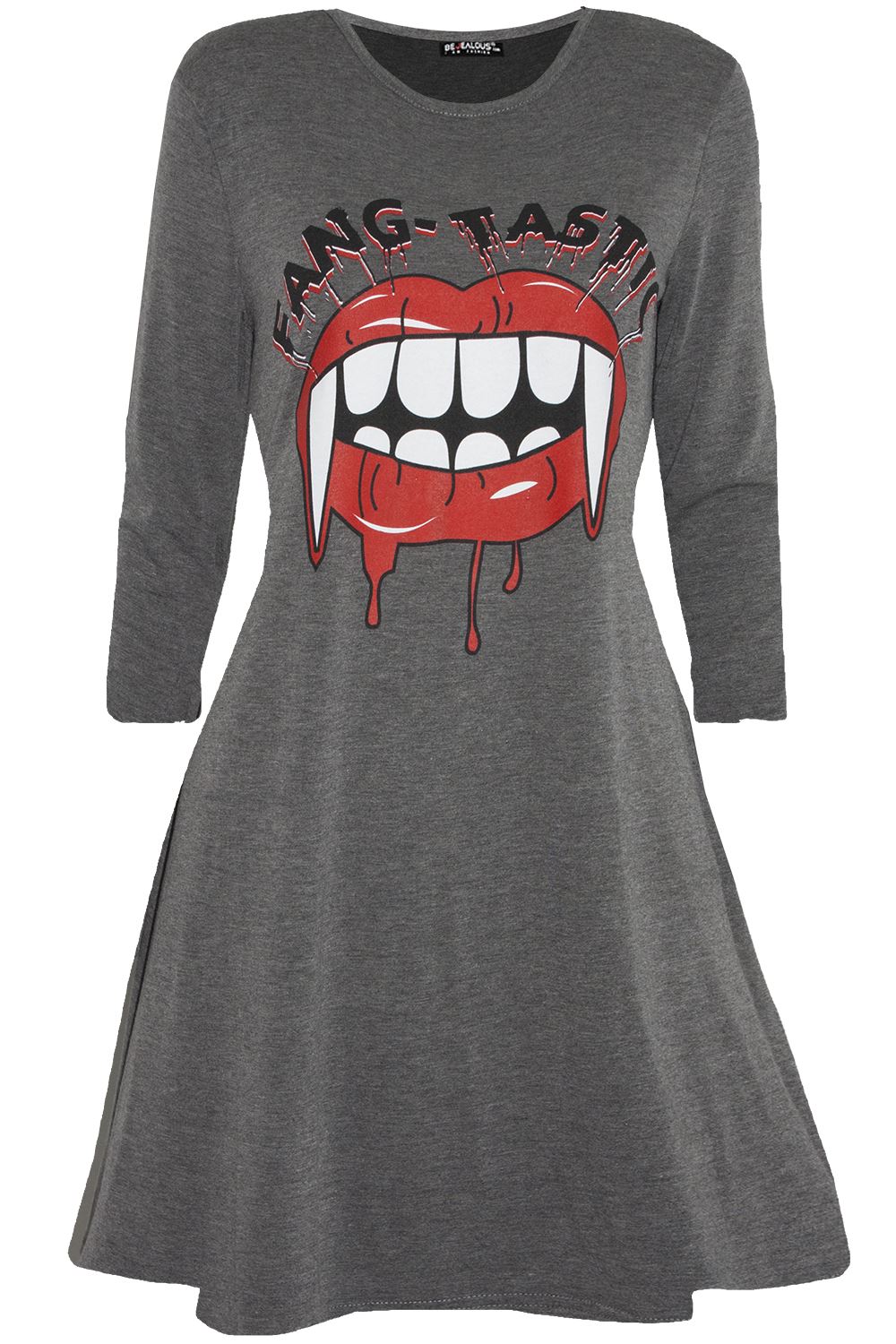 Long Sleeve Vampire Print Swing Dress