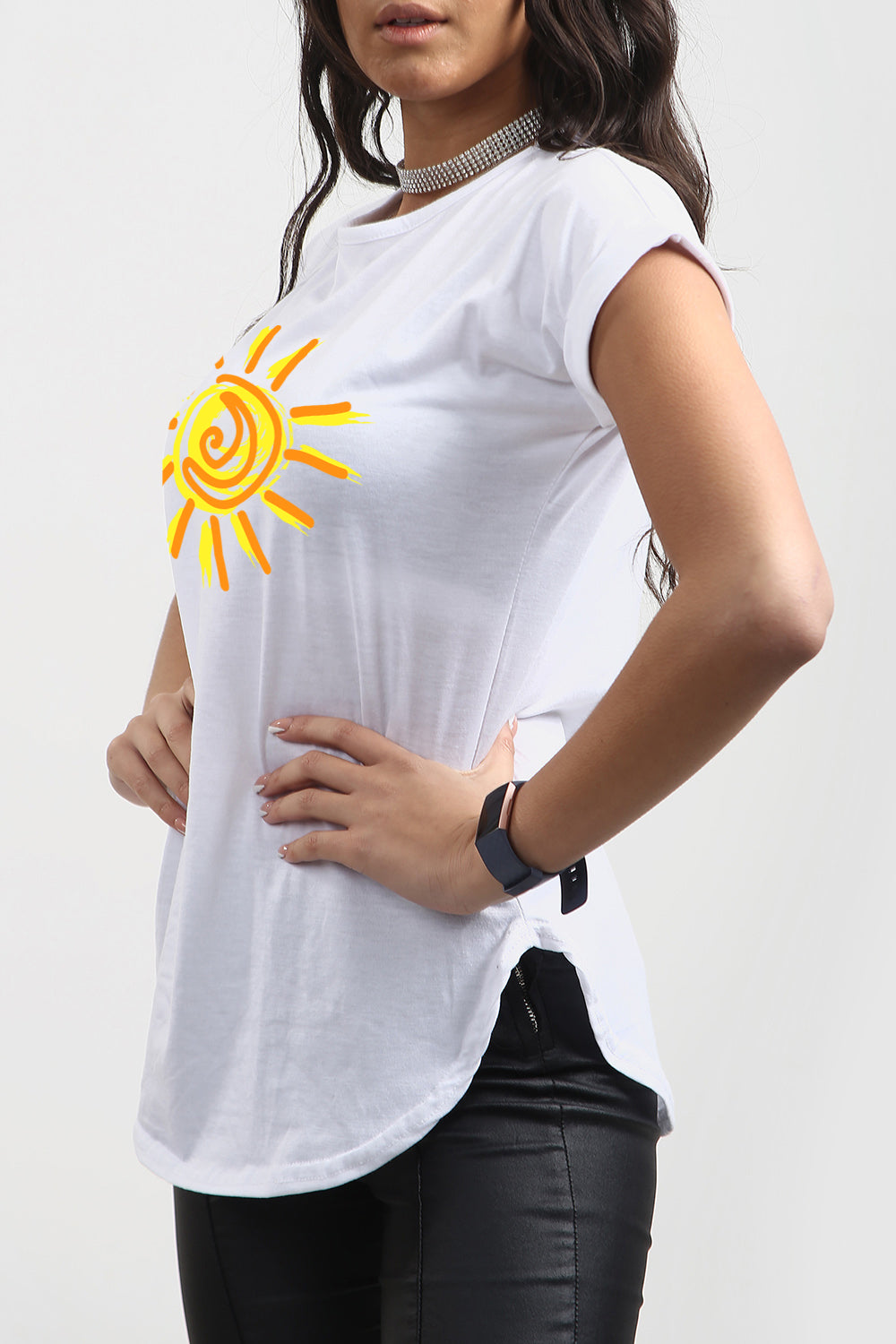 Rita Sun Printed Curved Hem Basic Top