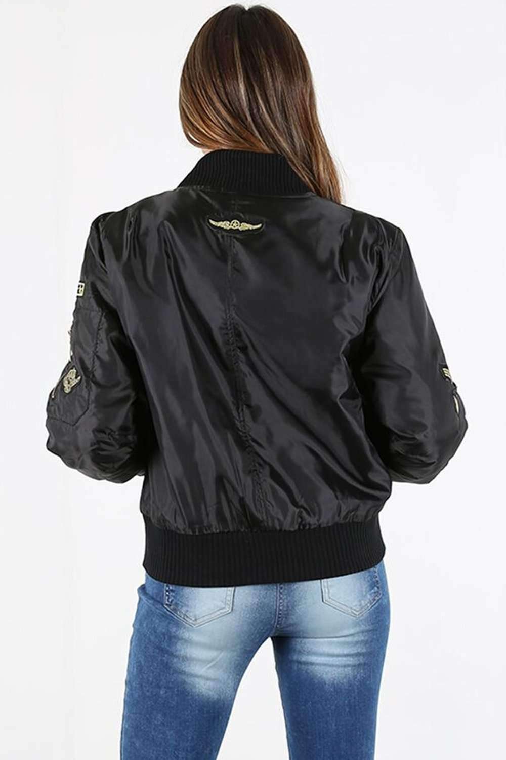 Amelia Long Sleeve Badge Bomber Jacket - bejealous-com