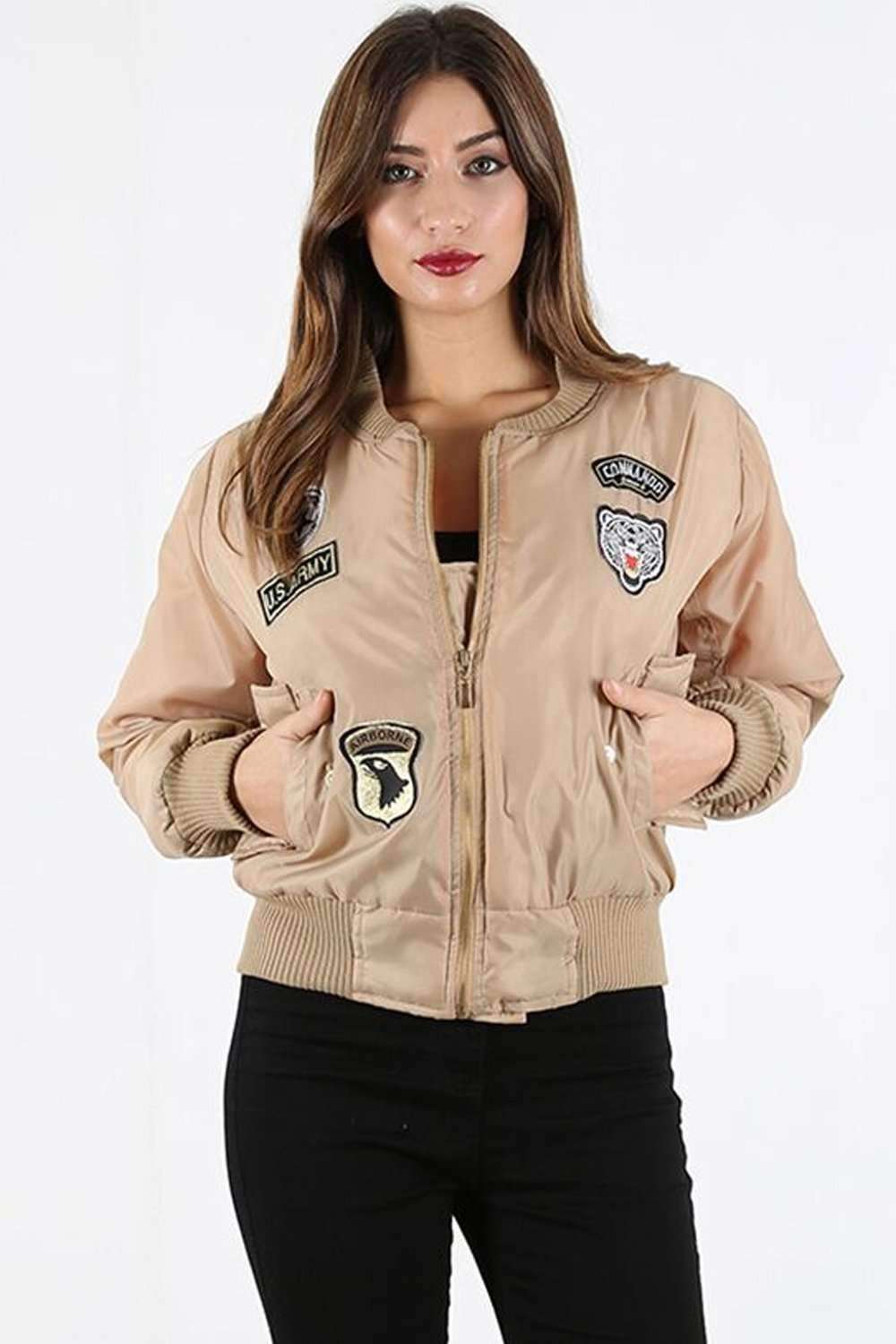 Amelia Long Sleeve Badge Bomber Jacket - bejealous-com