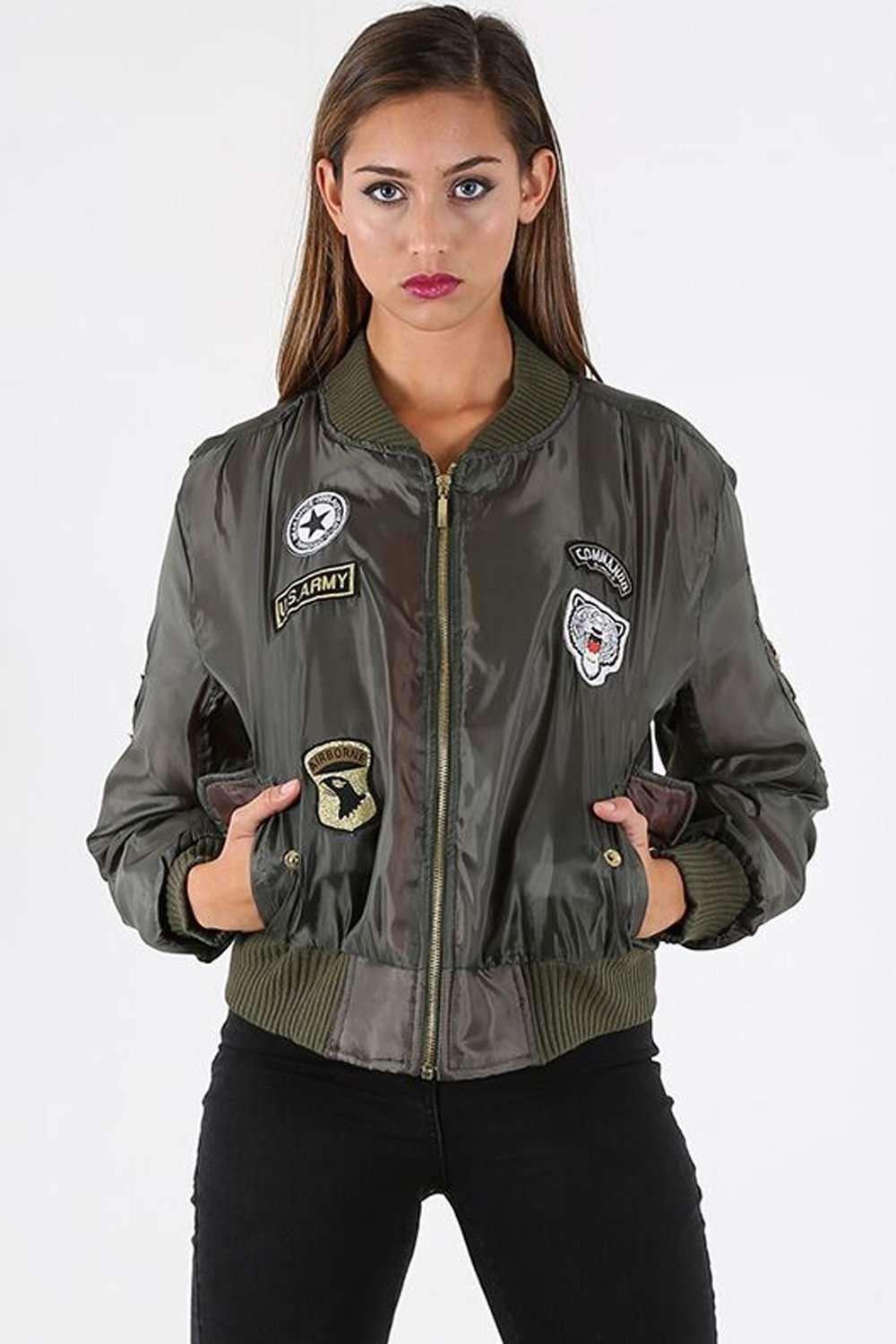 Amelia Long Sleeve Badge Bomber Jacket - bejealous-com
