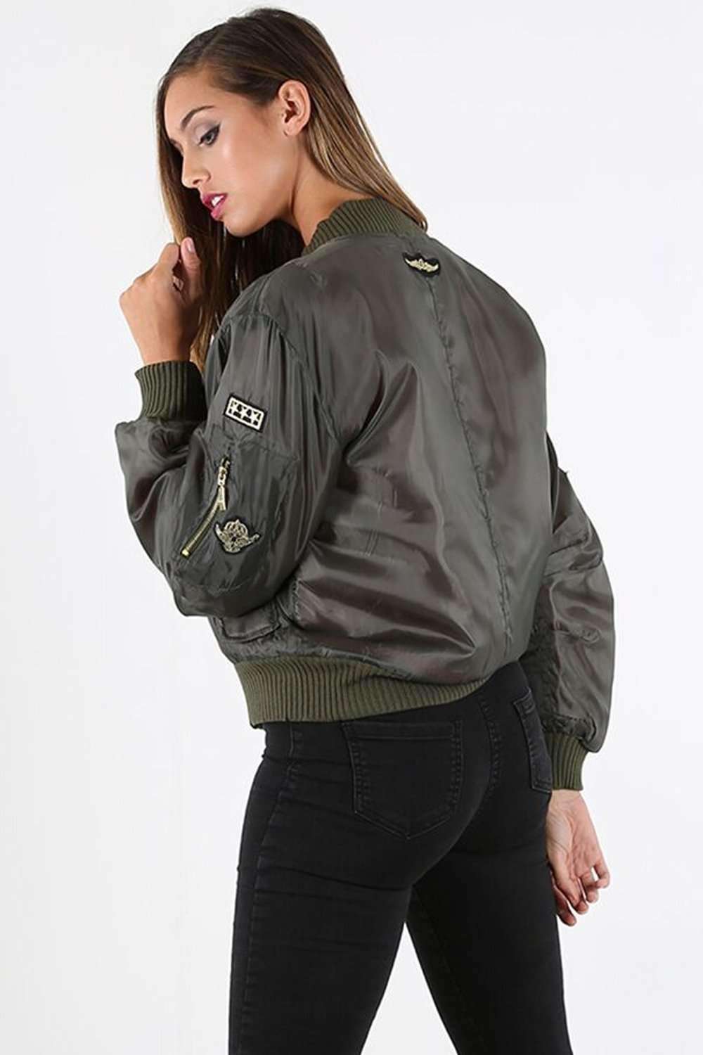 Amelia Long Sleeve Badge Bomber Jacket - bejealous-com