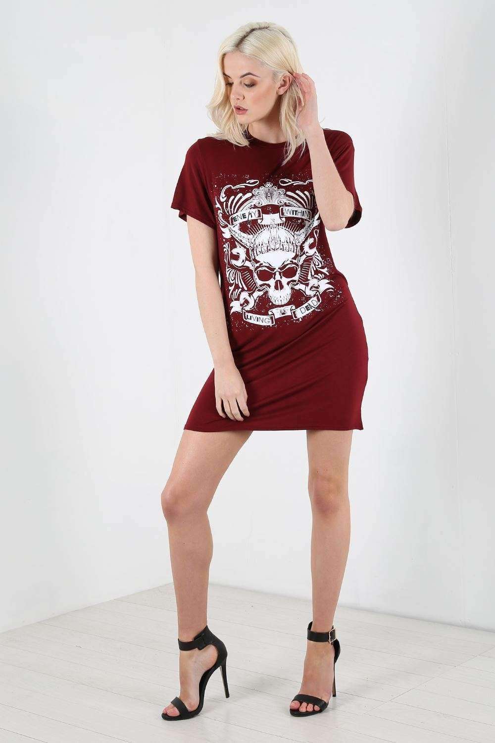 Abbie Graphic Skull Print T-Shirt Dress - bejealous-com