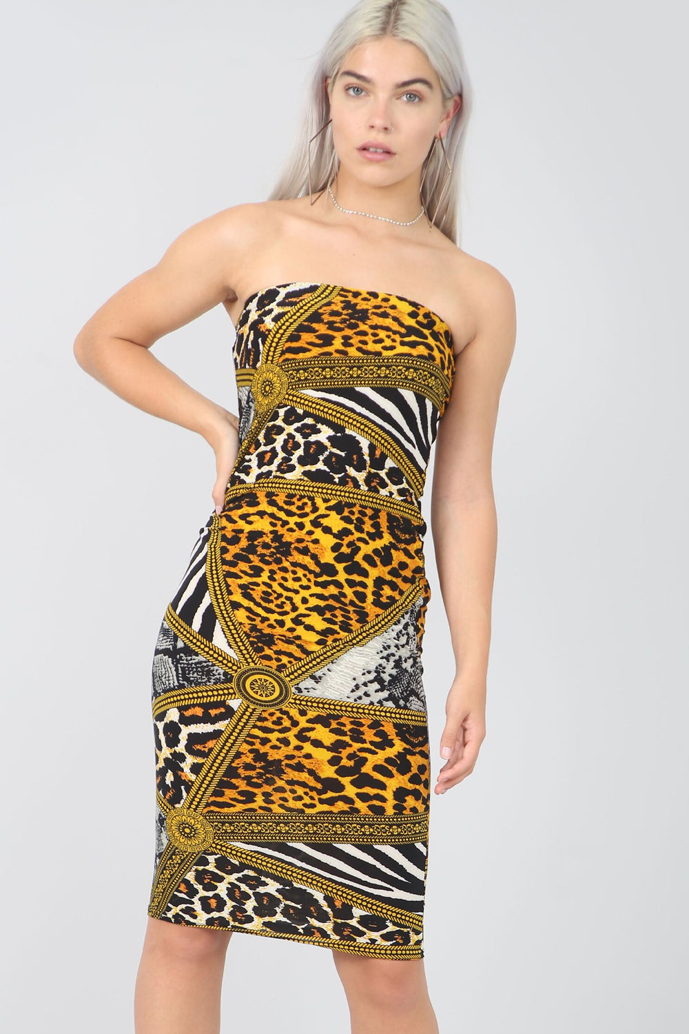 Bandeau Leopard Print Midi Bodycon Dress - bejealous-com