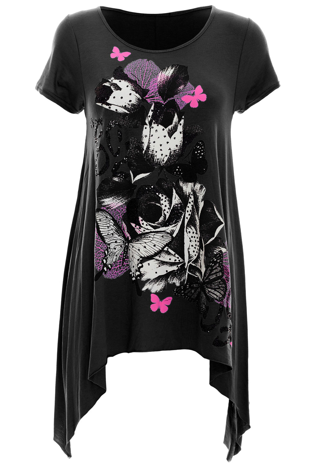 Dipped Hem Graphic Print Swing Tshirt - bejealous-com