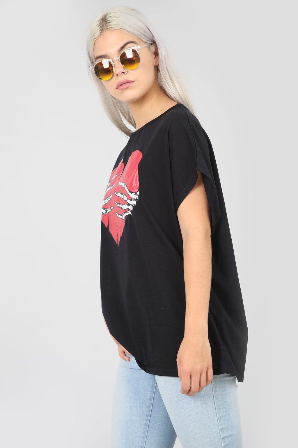 Halloween Graphic Print Oversize Grey Tshirt - bejealous-com