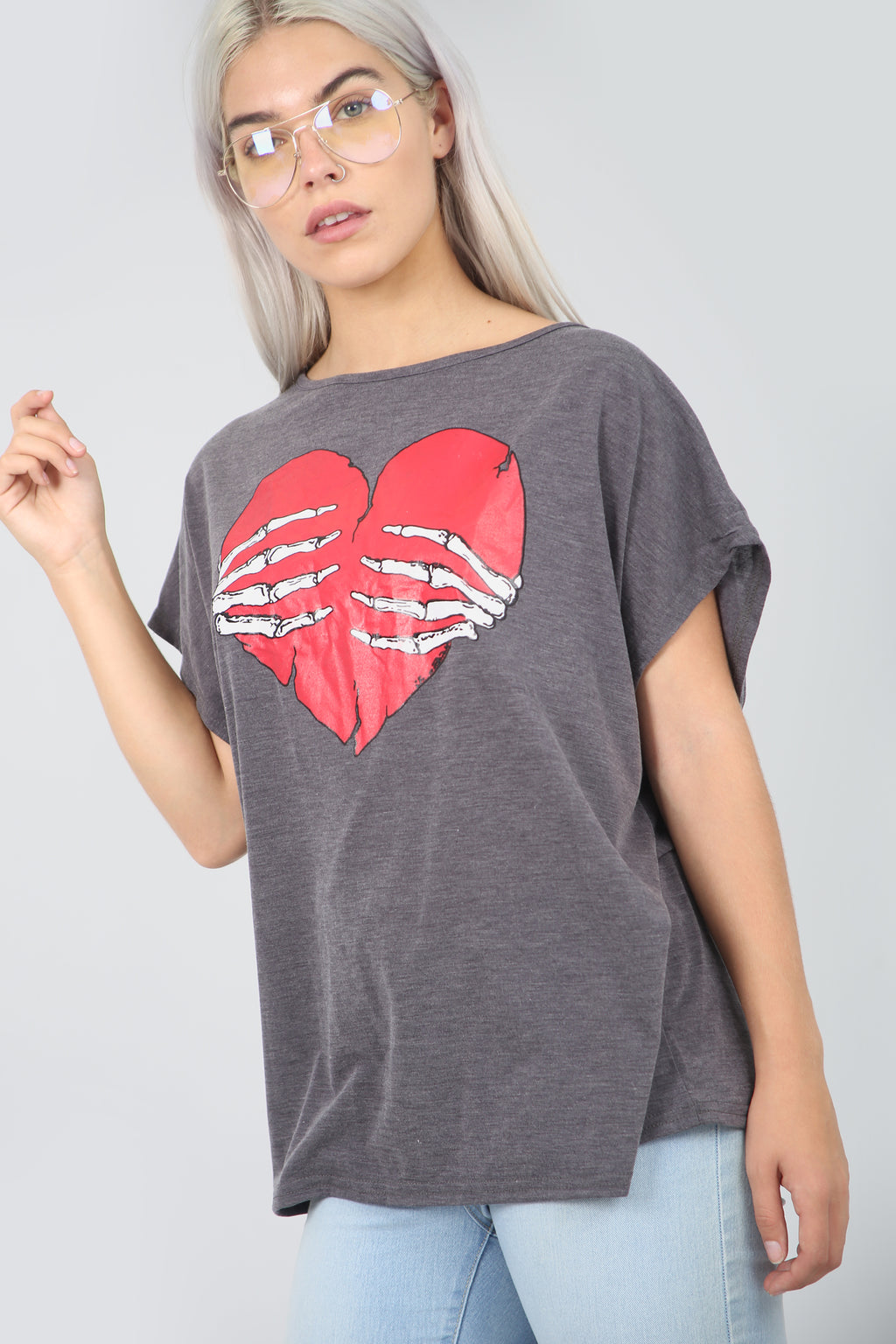 Halloween Graphic Print Oversize Grey Tshirt - bejealous-com