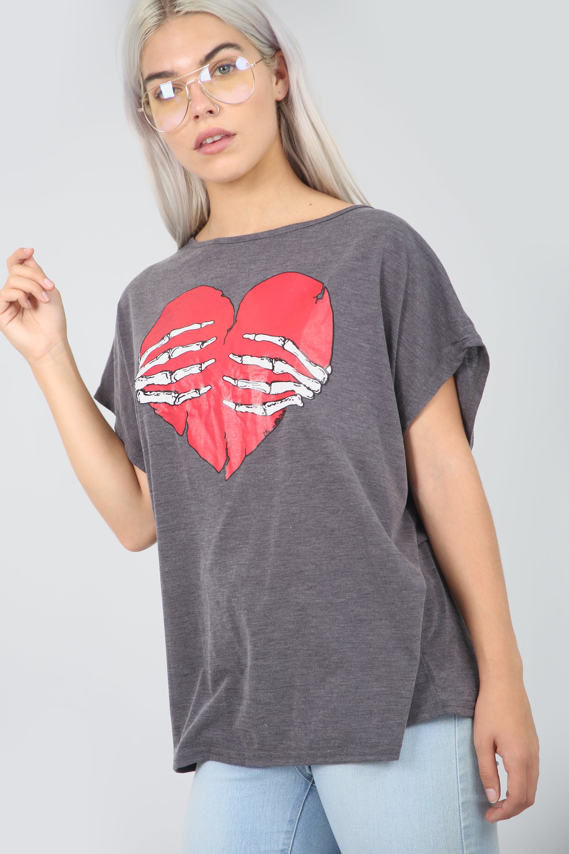 Halloween Graphic Print Oversize Grey Tshirt - bejealous-com