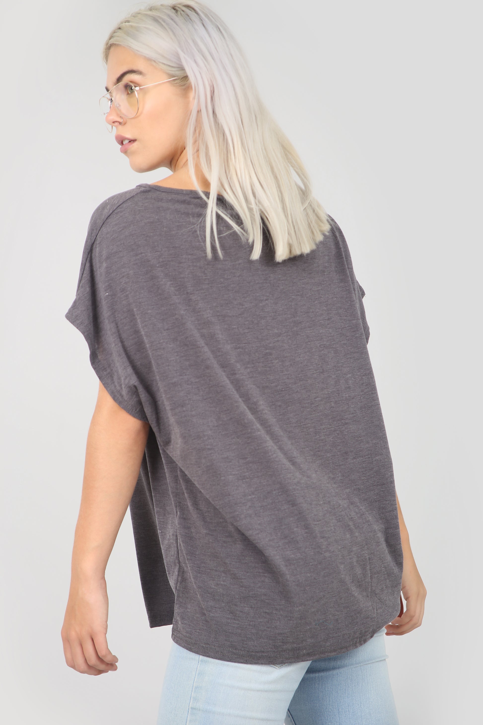 Halloween Graphic Print Oversize Grey Tshirt - bejealous-com