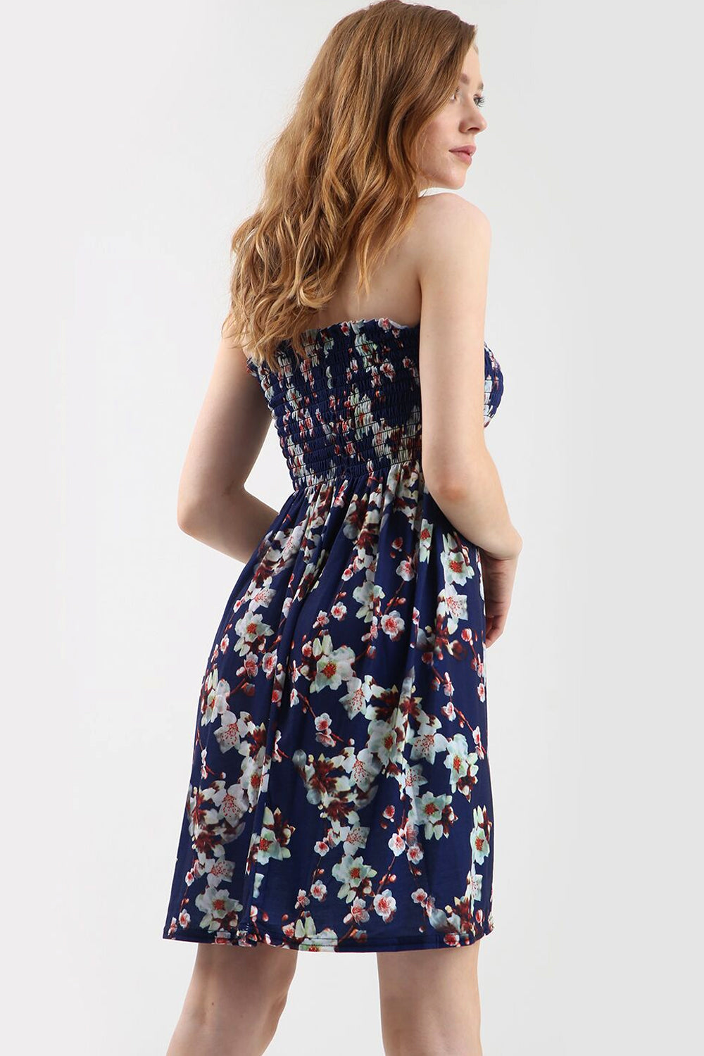 Navy Floral Print Strapless Mini Dress - bejealous-com