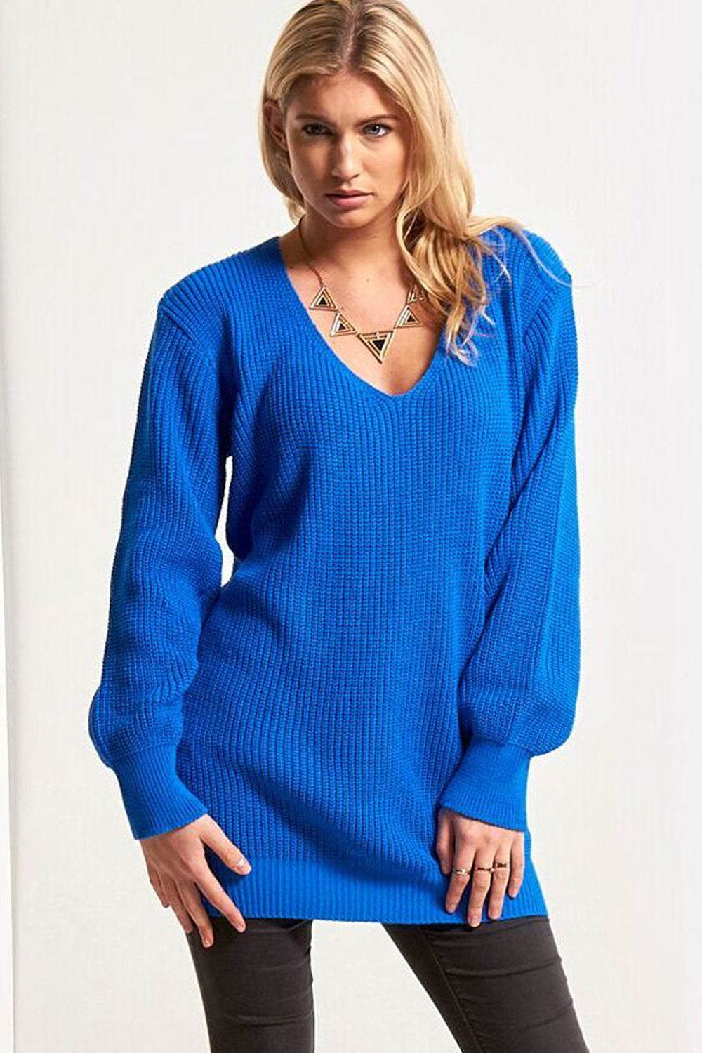 V Neck Chunky Knit Oversize Jumper - bejealous-com