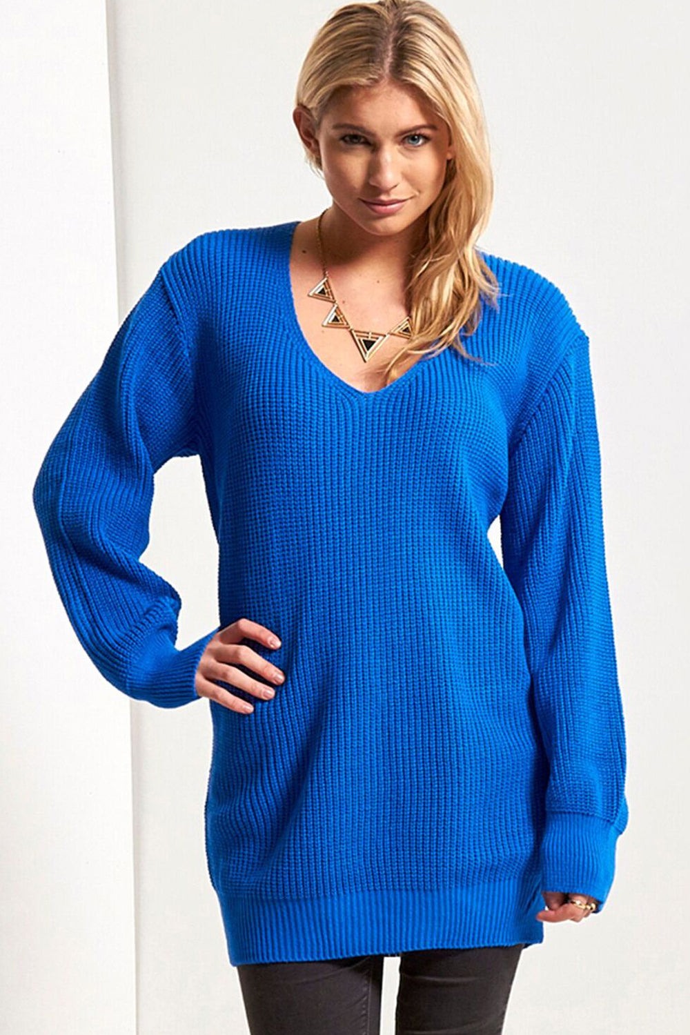 V Neck Chunky Knit Red Oversize Jumper - bejealous-com